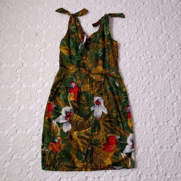 Vtg 80s Does 50s S Tiki Mini Wiggle Dress Aloha - Picture 5 of 7
